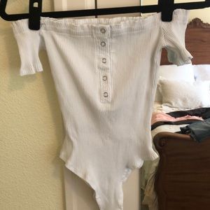Zaful Ruched, White, Off Shoulder Bodysuit